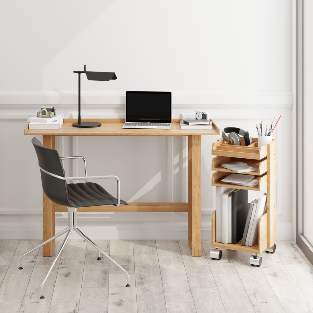 Slim laptop desk / dressing table - oak - design Lincoln Rivers for Wireworks