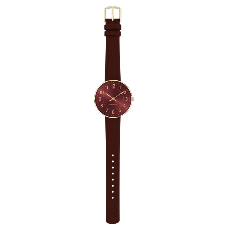 Station Watch, des. Arne Jacobsen - 34mm diameter, burgundy dial / burgundy strap