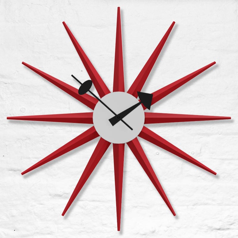 Sunburst wall clock (red) des. George Nelson, 1949 - 1960 (made by Vitra)