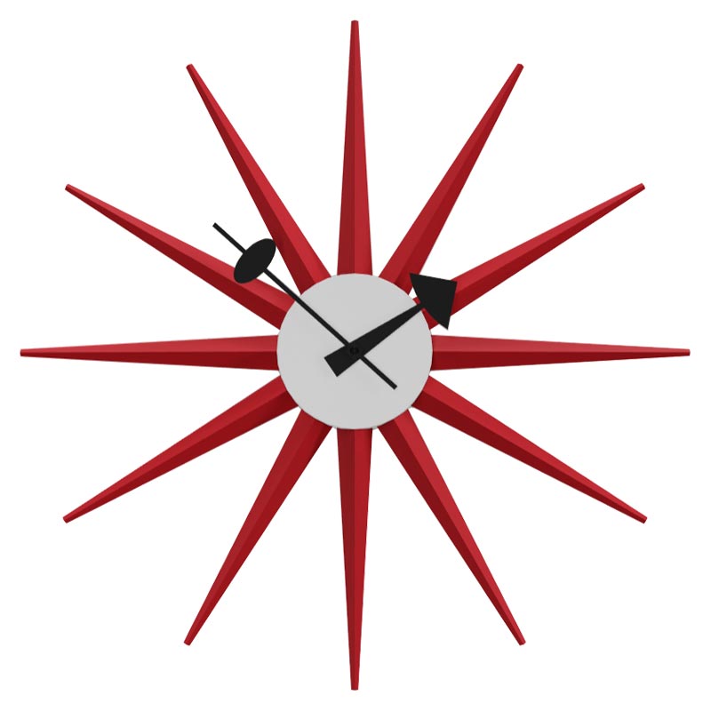 Sunburst wall clock (red) des. George Nelson, 1949 - 1960 (made by Vitra)