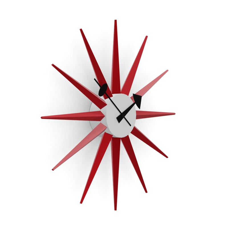 Sunburst wall clock (red) des. George Nelson, 1949 - 1960 (made by Vitra)