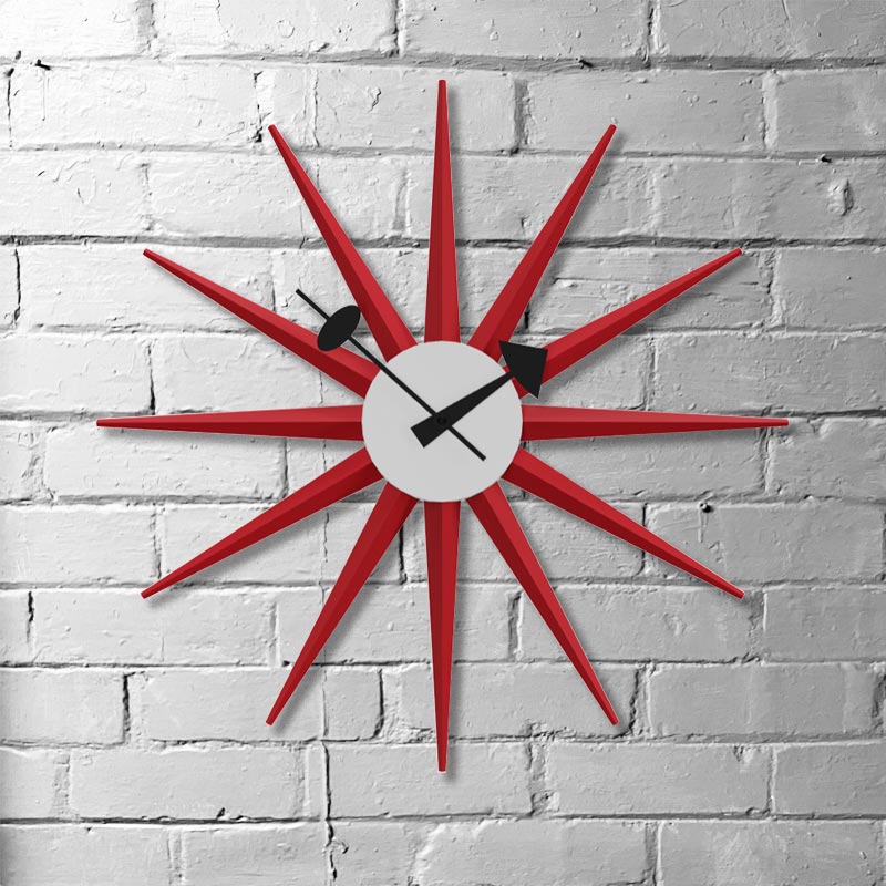 Sunburst wall clock (red) des. George Nelson, 1949 - 1960 (made by Vitra)
