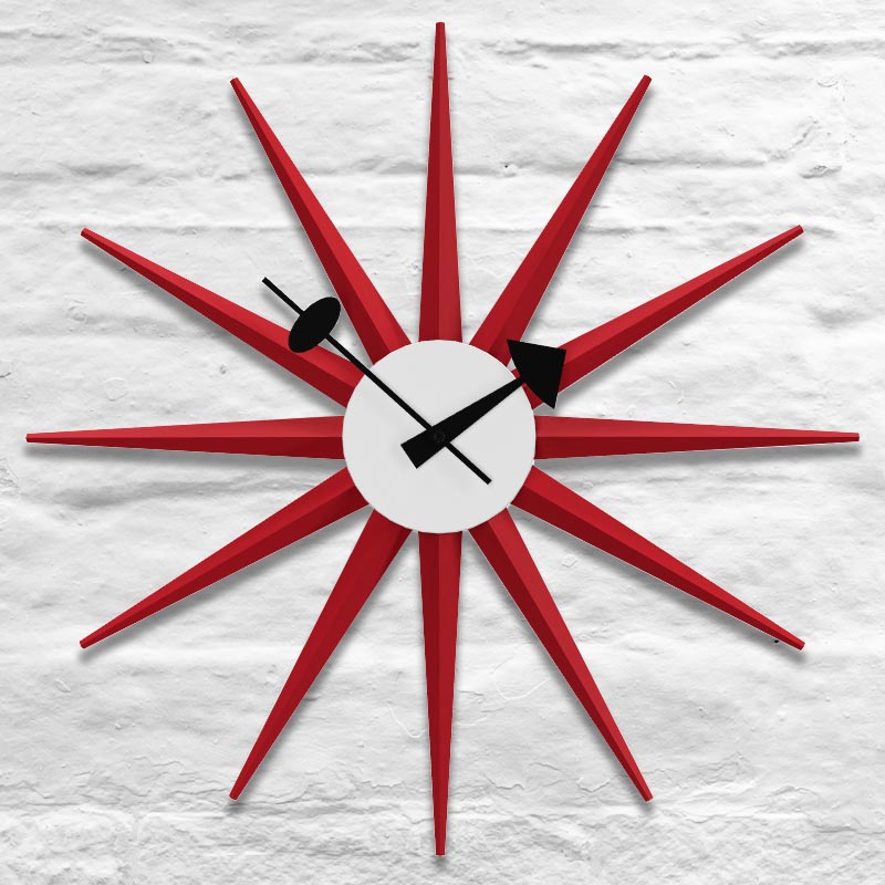 Sunburst wall clock (red) des. George Nelson, 1949 - 1960 (made by Vitra)