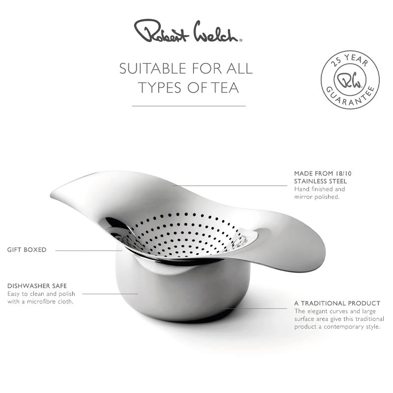 Drift tea strainer & bowl by Robert Welch
