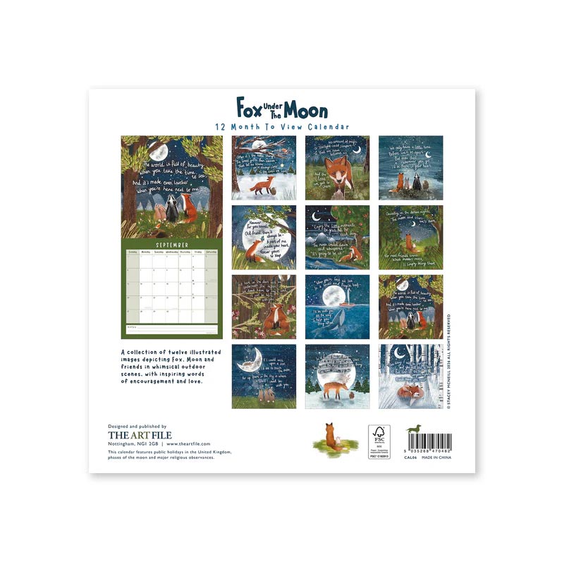Fox Under The Moon 2026 Wall Calendar