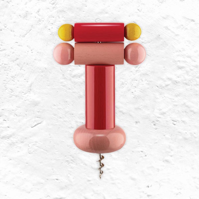 Twergi Corkscrew - Red, Pink & Yellow - des. Ettore Sottsass for Alessi, 1989  (2021 reissue)