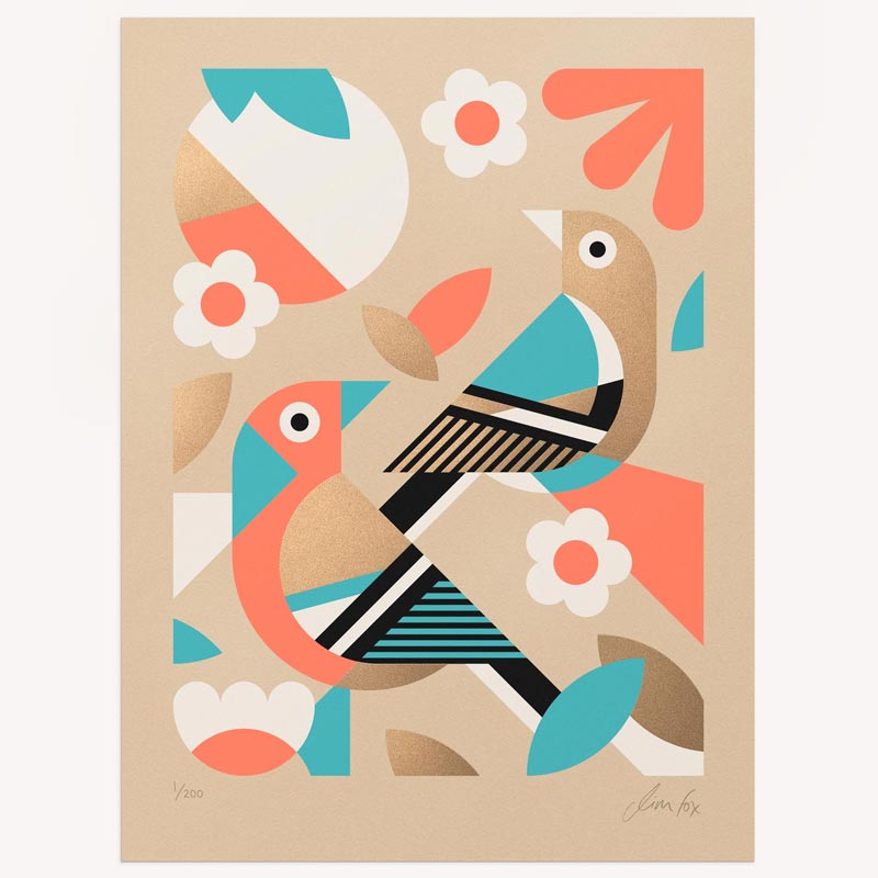 Two Chaffinches - signed limited edition silkscreen print by Jim Fox