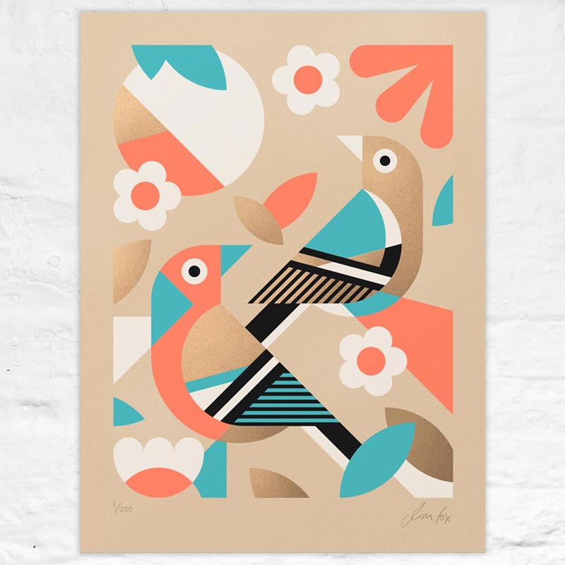 Two Chaffinches - signed limited edition silkscreen print by Jim Fox