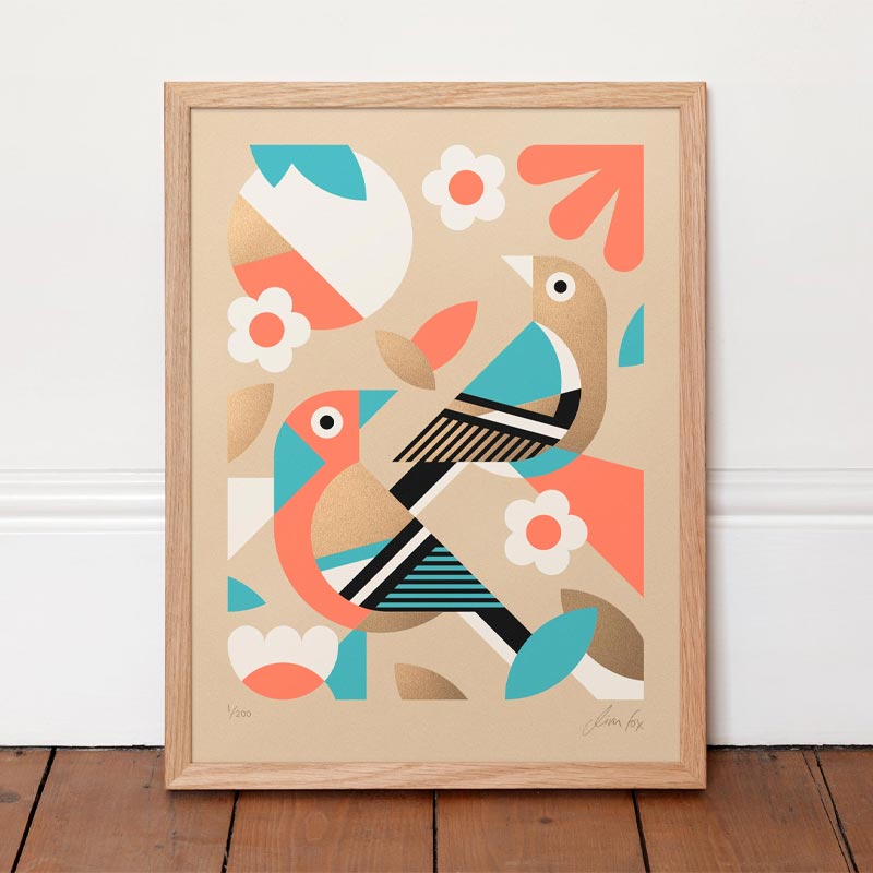 Two Chaffinches - signed limited edition silkscreen print by Jim Fox