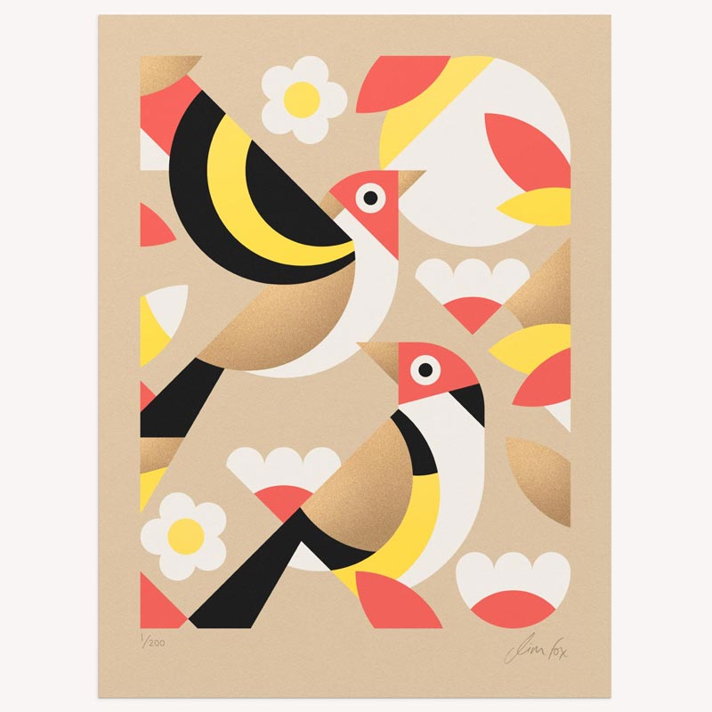 Two Goldfinches - limited edition silkscreen print by Jim Fox