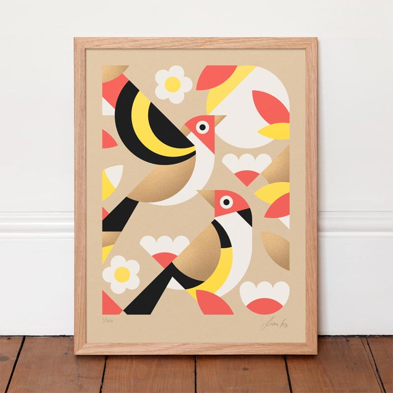 Two Goldfinches - limited edition silkscreen print by Jim Fox