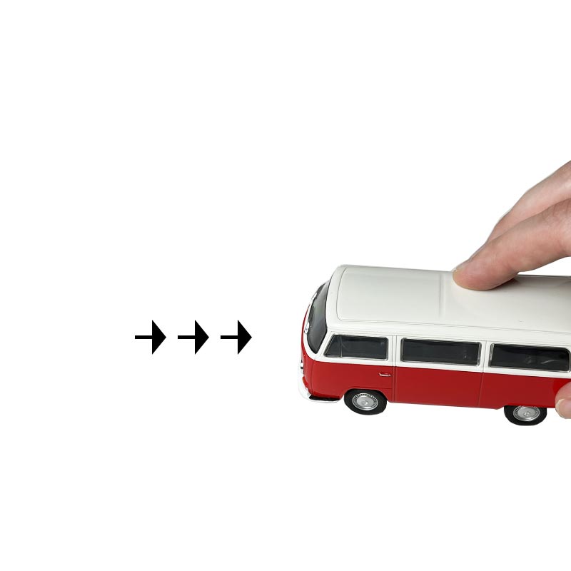 VW Bus Model Car in blue/red/orange