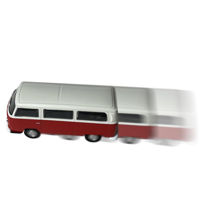 VW Bus Model Car in blue/red/orange