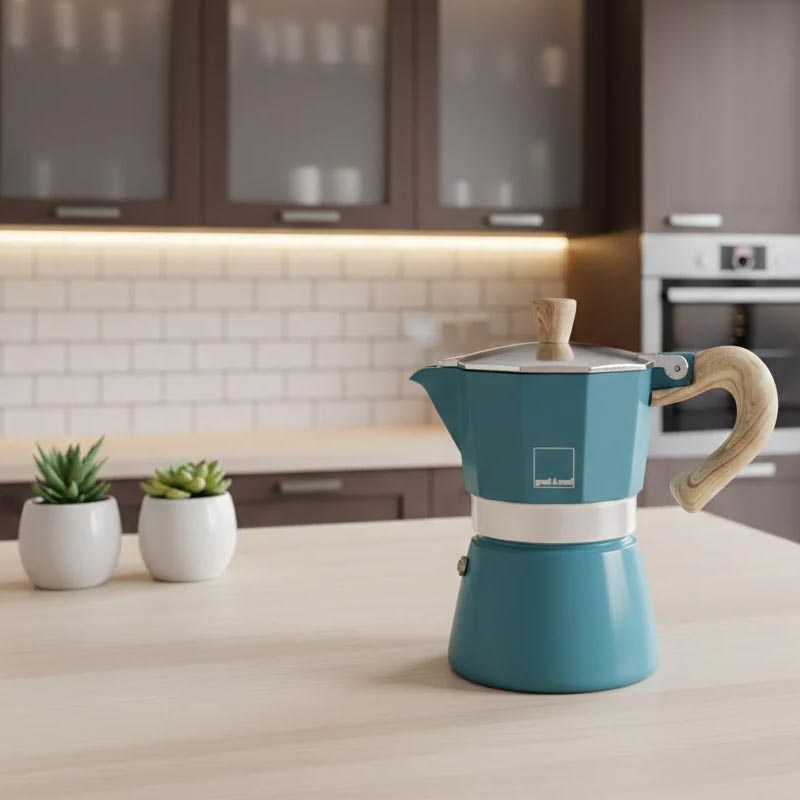 Venezia 6 Cup Espresso Maker - Blue Denim - by Gnali & Zani