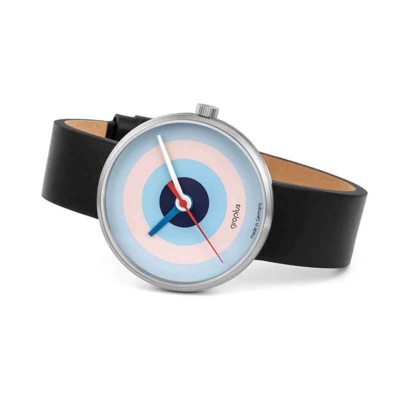 J. Albers Watch, Black Leather Strap, Pink and Blue, by Walter Gropius