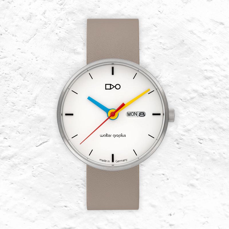 Simplex Watch - Mesh Strap - Red, Blue and Yellow hands - by Walter Gropius