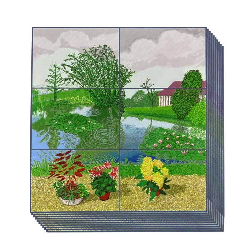 Water Lilies in the Pond with Pots of Flowers postcard by David Hockney - pack of 10