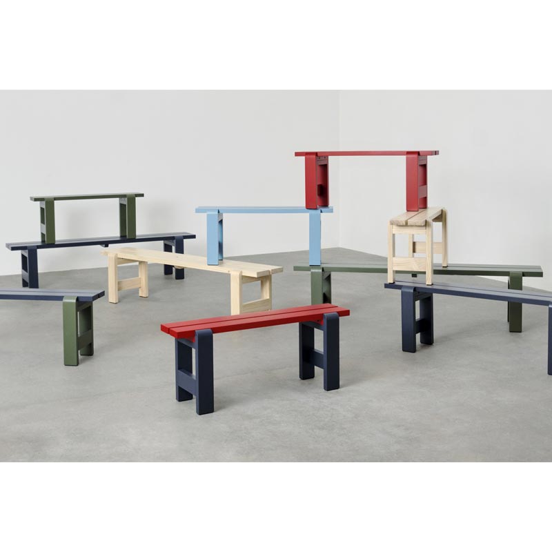 Weekday Bench - W111 x D23 x H45 - Azure Blue Water-based Lacquered Pinewood, by HAY