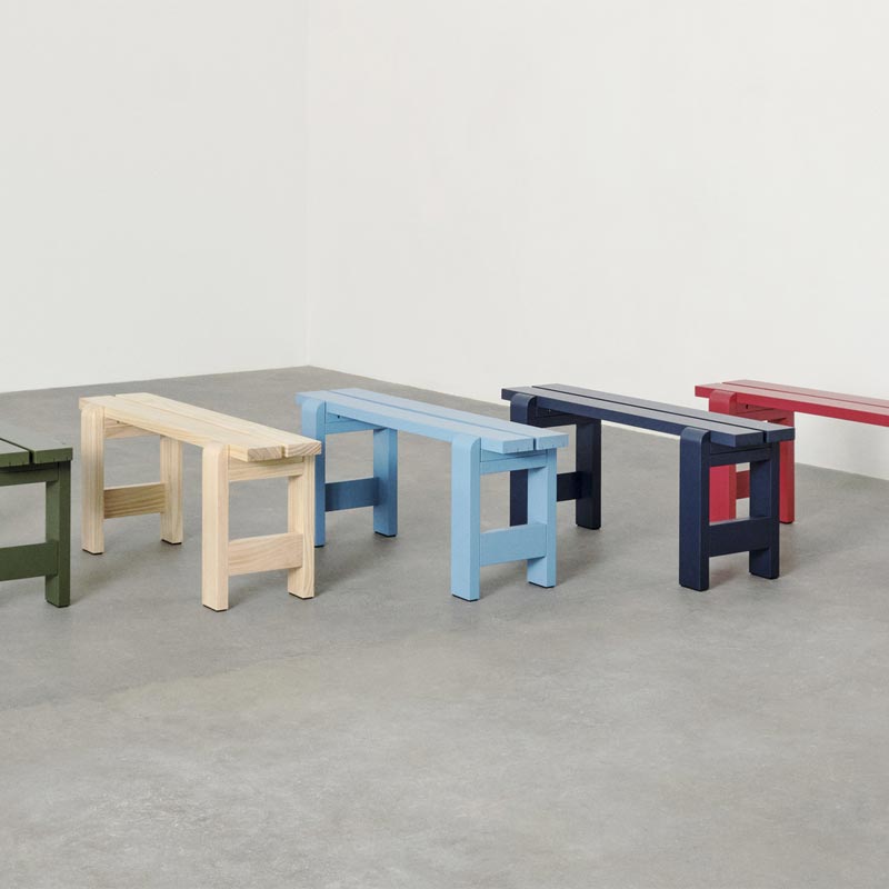 Weekday Bench - W111 x D23 x H45 - Azure Blue Water-based Lacquered Pinewood, by HAY