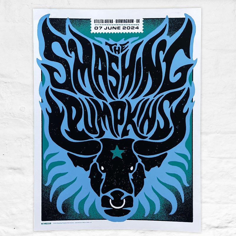 Smashing Pumpkins poster by WeThreeClub - 3 colour screenprint, signed and numbered by WeThreeClub