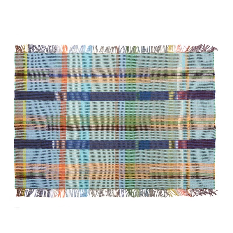 Wilding 100% Lambswool Honeycomb Throw - Turquoise / Green - by Wallace Sewell