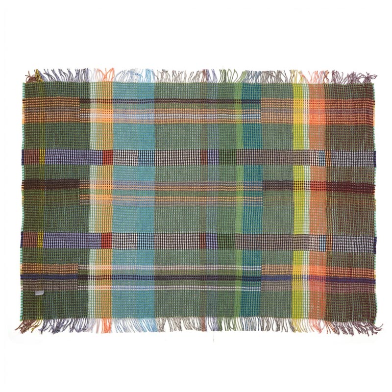 Wilding 100% Lambswool Honeycomb Throw - Turquoise / Green - by Wallace Sewell