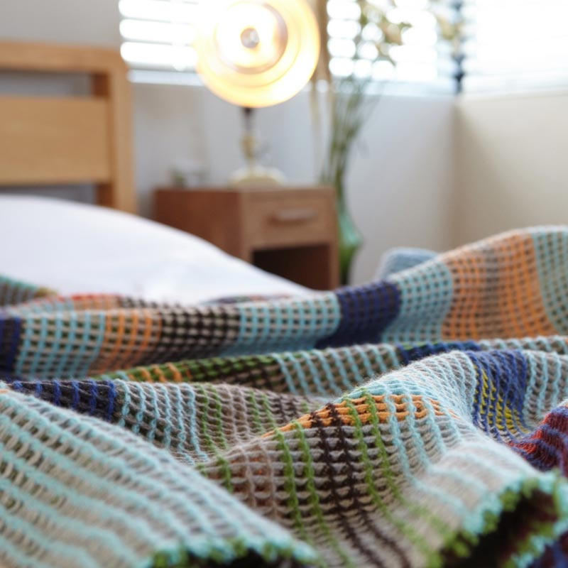 Wilding 100% Lambswool Honeycomb Throw - Turquoise / Green - by Wallace Sewell