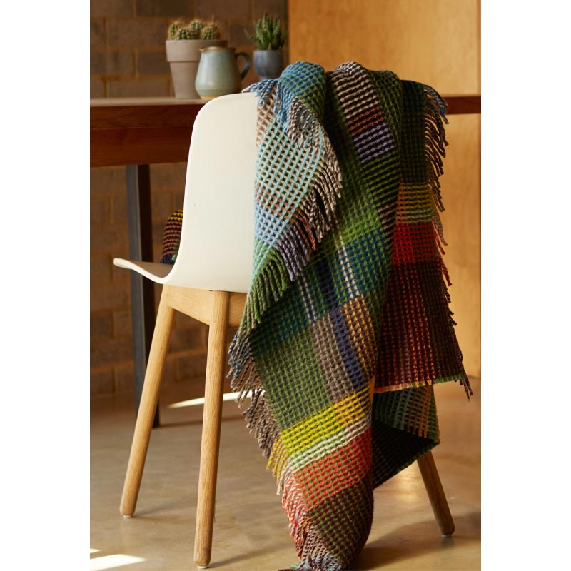 Wilding 100% Lambswool Honeycomb Throw - Turquoise / Green - by Wallace Sewell