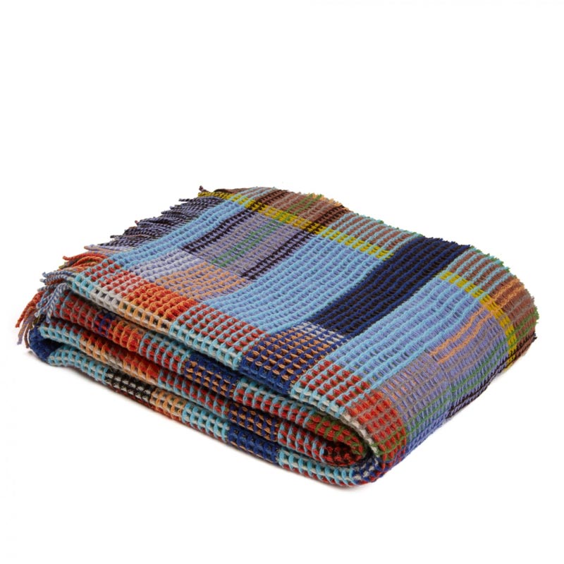 Wilding 100% Lambswool Honeycomb Throw - Turquoise / Green - by Wallace Sewell