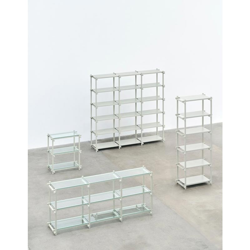 Woody Shelving Smokey Grey Beech Frame 2.0 - Column, Low - Clear Glass Shelves