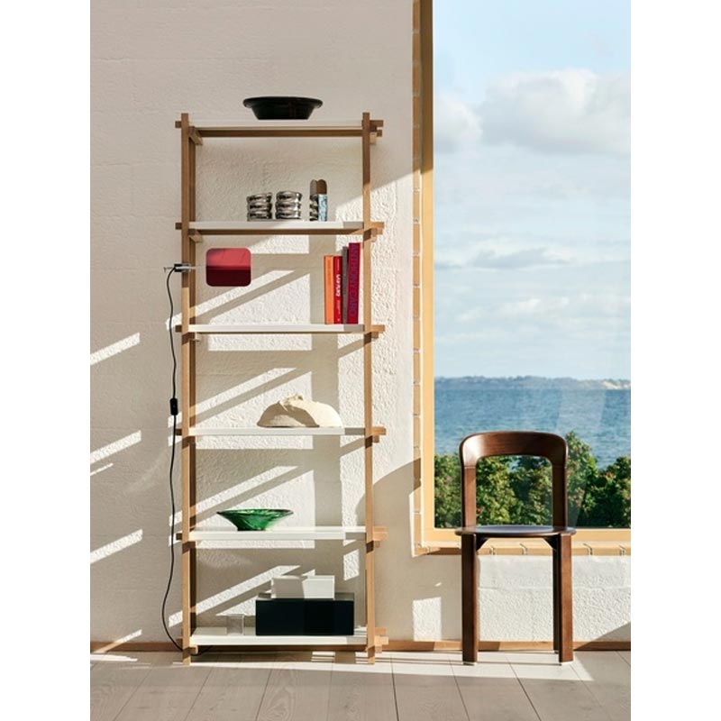 Woody Shelving Soaped Oak Frame 2.0 - Column, High - Almond White Steel Shelves, by HAY