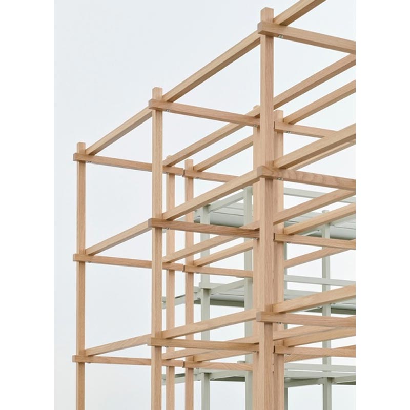 Woody Shelving Soaped Oak Frame 2.0 - Column, High - Almond White Steel Shelves, by HAY