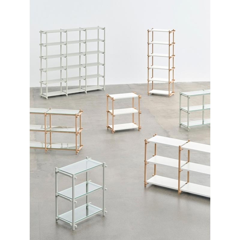 Woody Shelving Soaped Oak Frame 2.0 - Column, High - Almond White Steel Shelves, by HAY