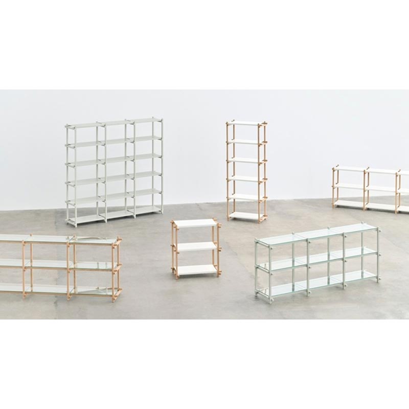 Woody Shelving Soaped Oak Frame 2.0 - Column, High - Almond White Steel Shelves, by HAY