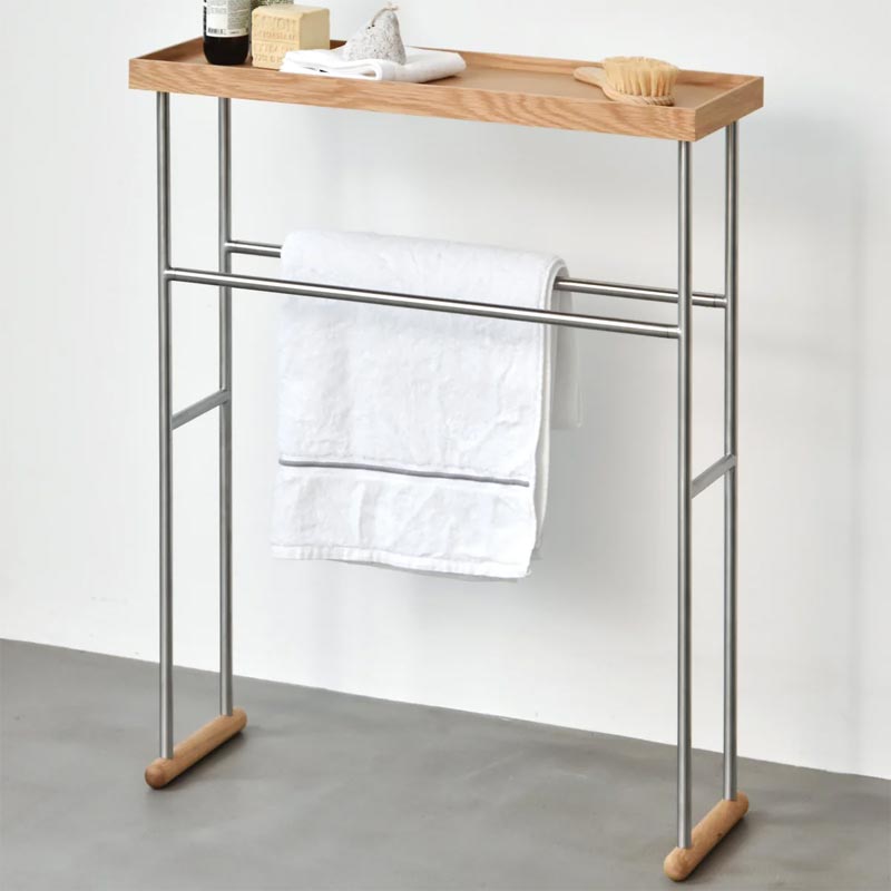 'Yoku' Caddy Towel Rail - Oak - by Wireworks