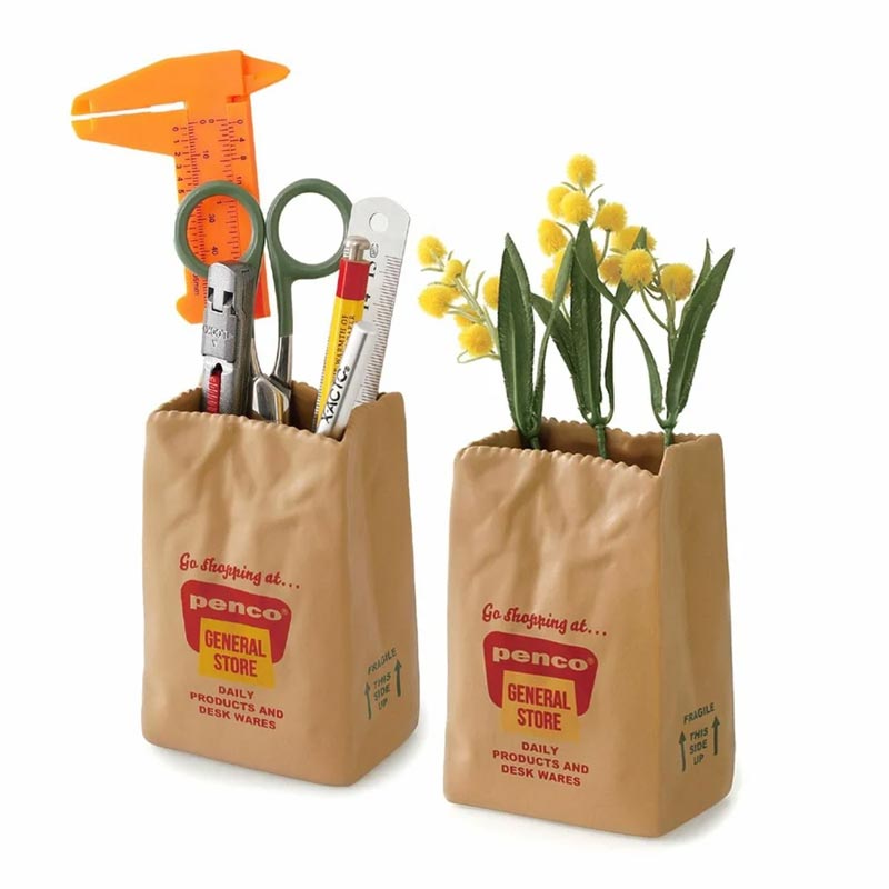 Penco Brown Paper Bag Pen Pot - by Hightide