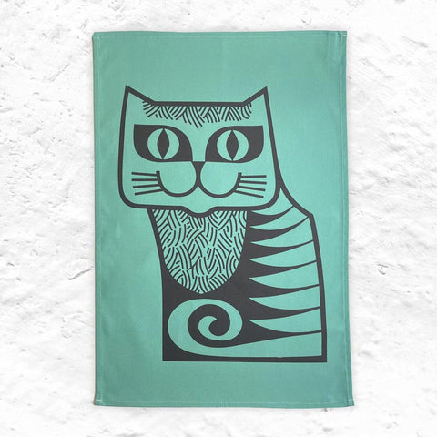 Magpie x Hornsea, Cat Tea Towel in Teal