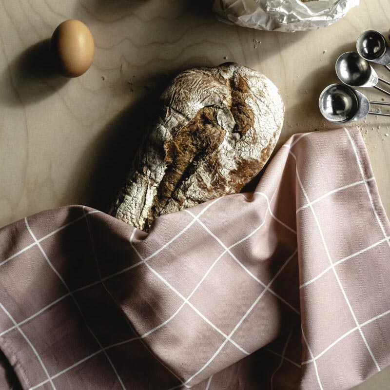 Checks and Stripes Tea Towel - Pink - by Muurla