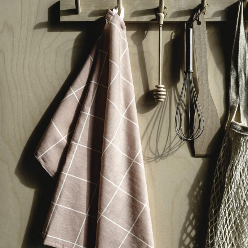 Checks and Stripes Tea Towel - Pink - by Muurla