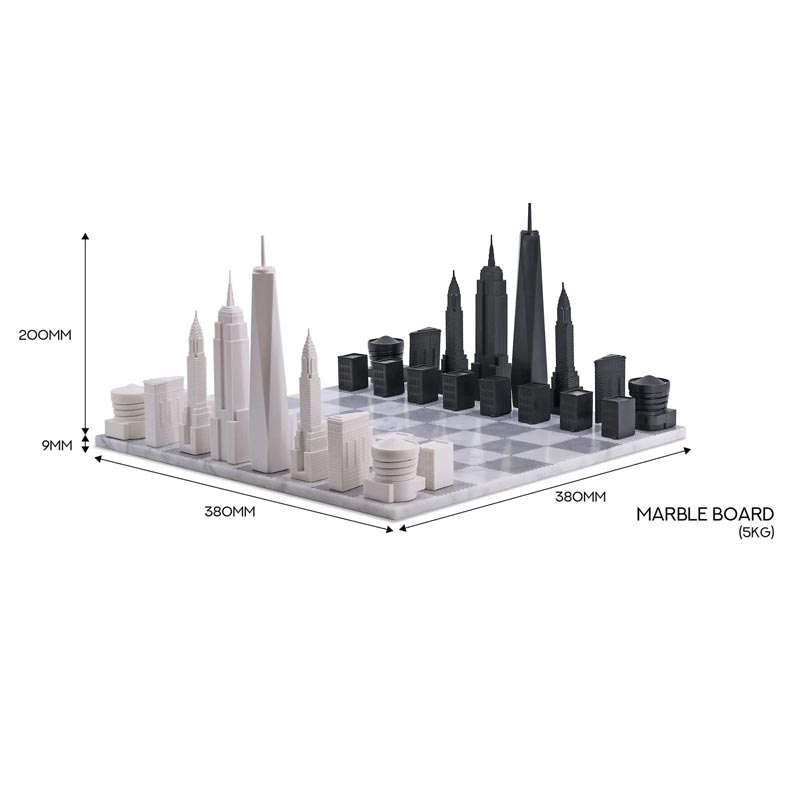 New York Chess Set by Skyline - Carrara Marble Board