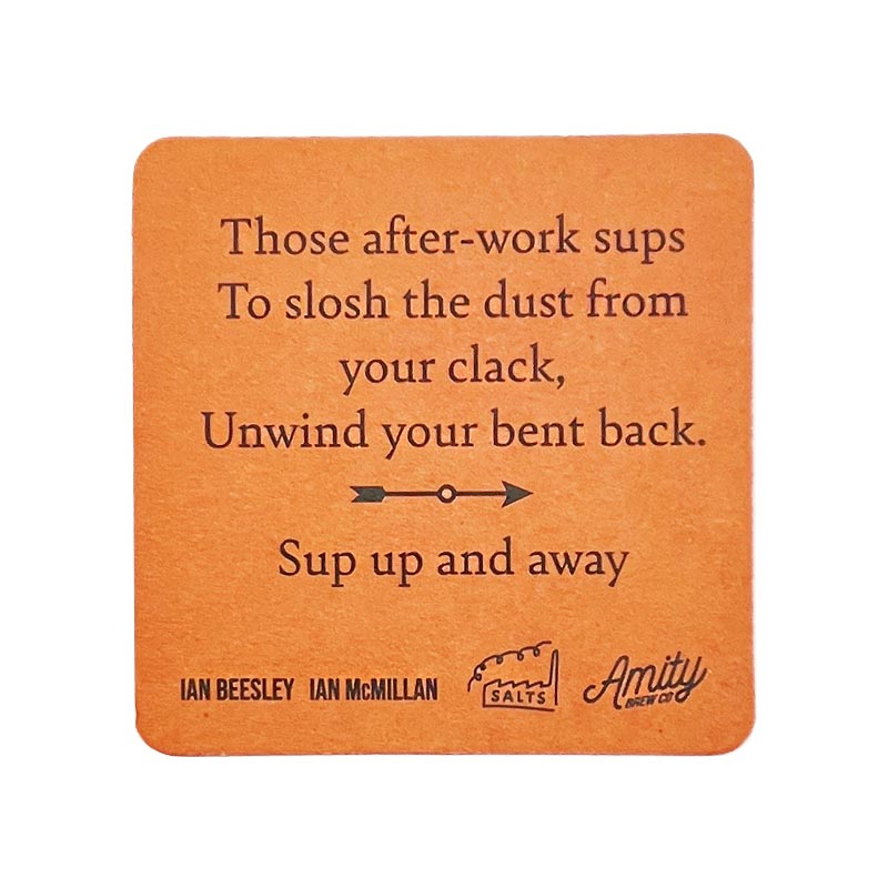 Sup Up & Away Set of 6 Beermats by Ian Beesley and Ian McMillan - exclusive