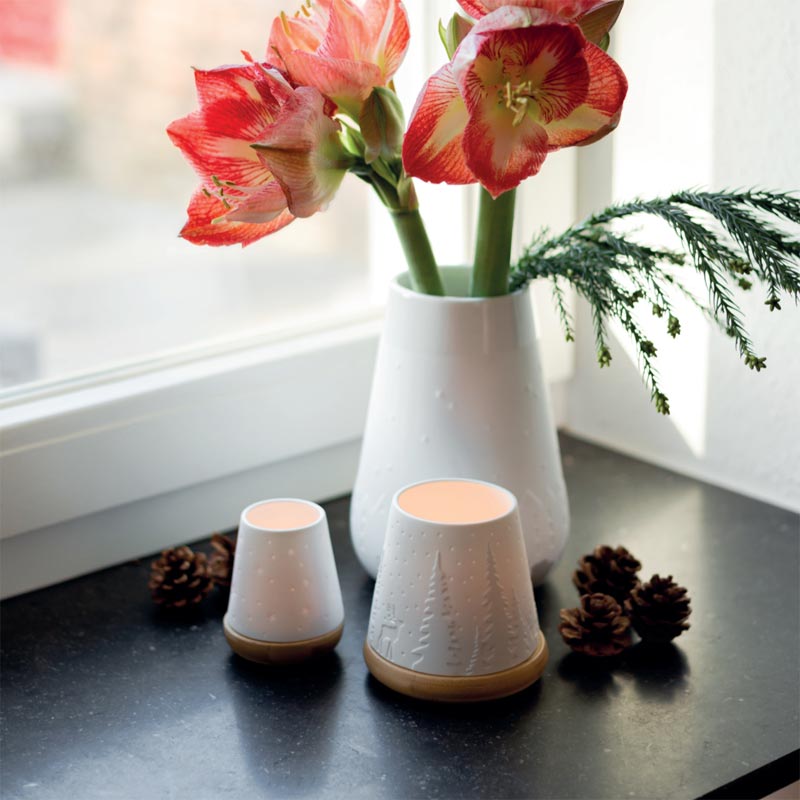 Tea Light Holder with Wooden Base - Forest - by Räder