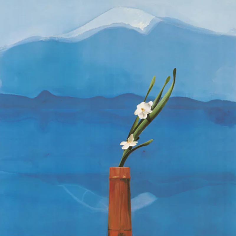 Mount Fuji and Flowers poster by David Hockney