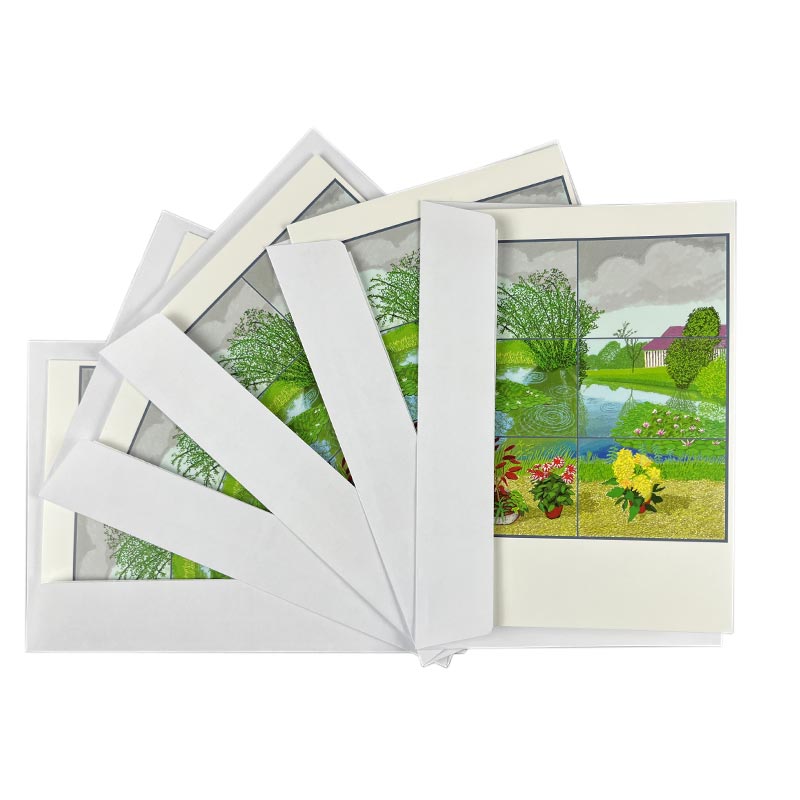 Water Lilies in the Pond with Pots of Flowers Greetings Cards by David Hockney - pack of 5
