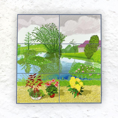 Water Lilies in the Pond with Pots of Flowers postcard by David Hockney - pack of 10