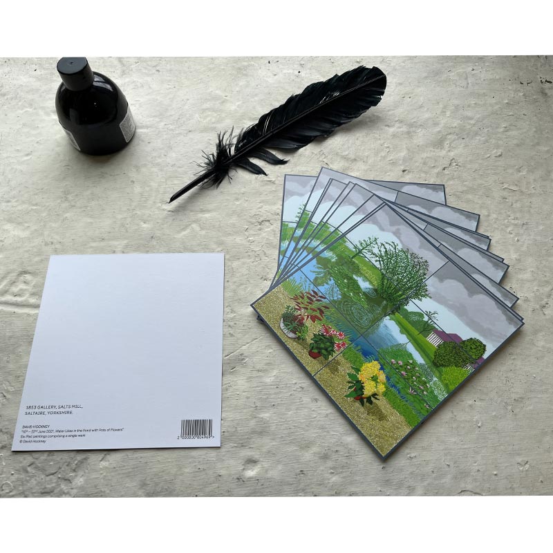 Water Lilies in the Pond with Pots of Flowers postcard by David Hockney - pack of 10