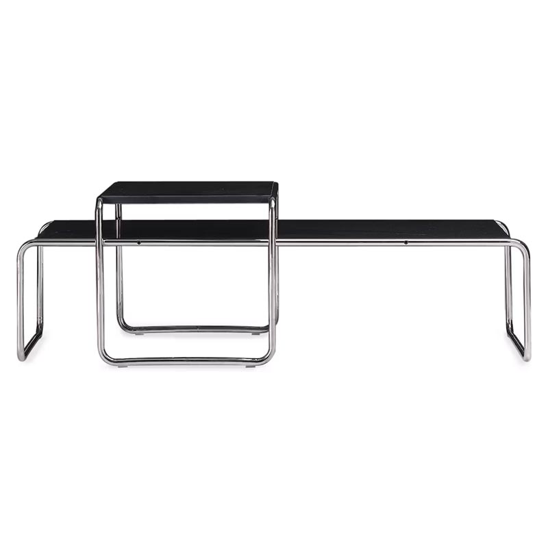 Laccio side table - chrome frame - black Fenix top - designed by Marcel Breuer, 1924 - made by Knoll