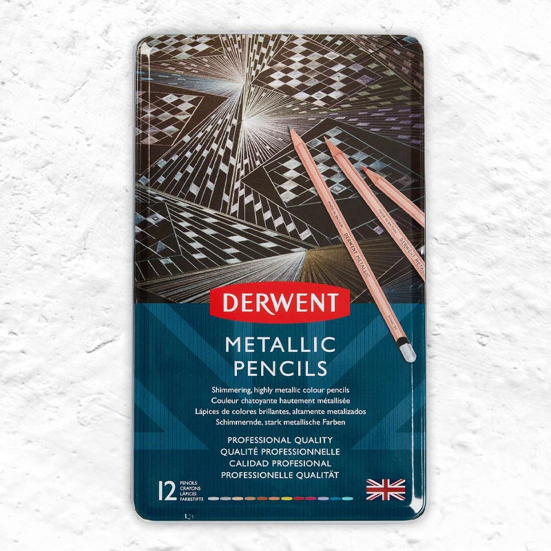 Tin of 12 Derwent Metallic Pencils