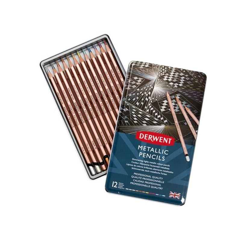 Tin of 12 Derwent Metallic Pencils