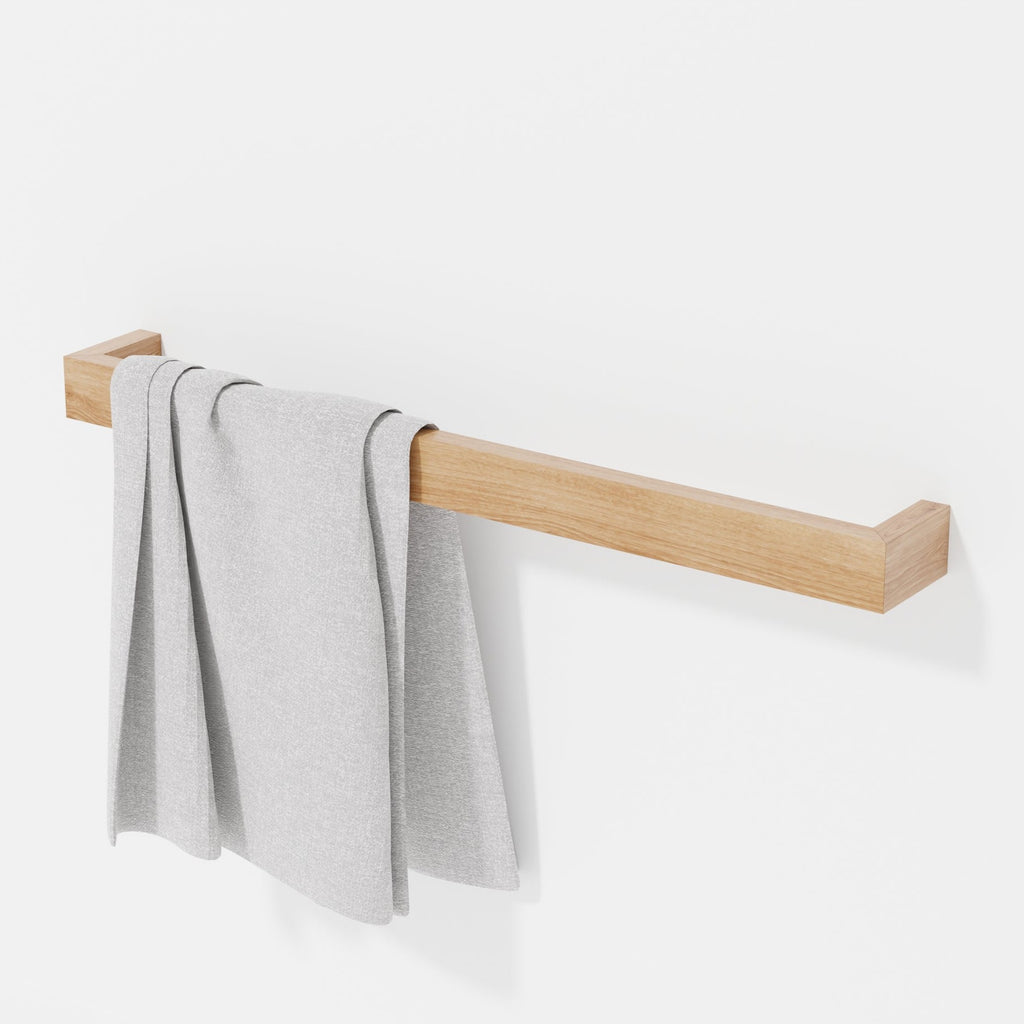 Oak Towel Rail des. Lincoln Rivers for Wireworks